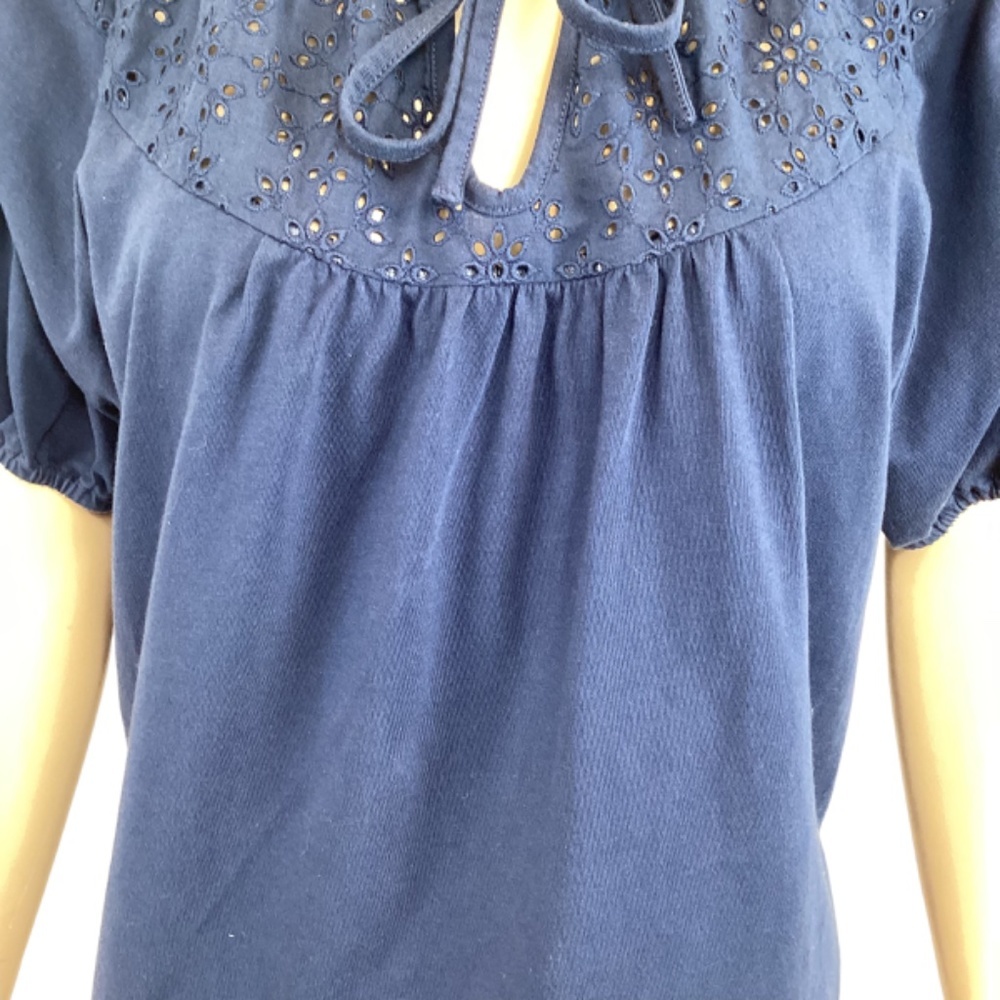 Draper James Navy Blue Knit Top Size Medium Eyele… - image 5